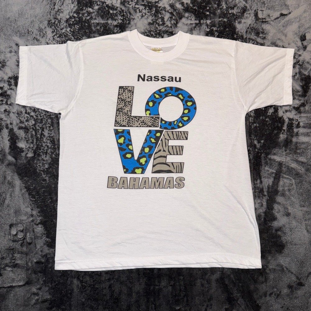 Vintage Thriller Banana Nassau Bahamas Love Graphic T-Shirt White‎ Large